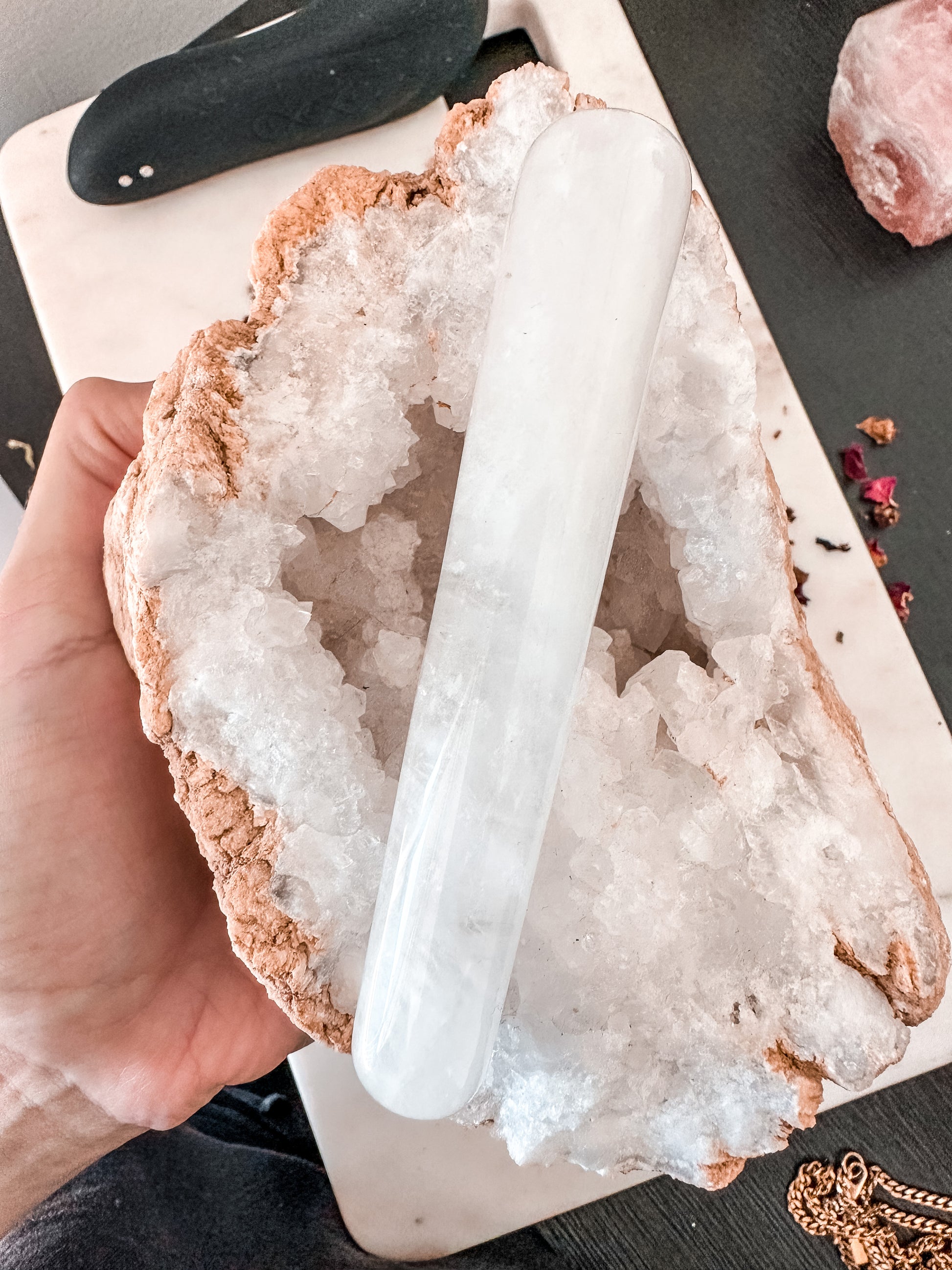 Crystal quartz yoni wand
