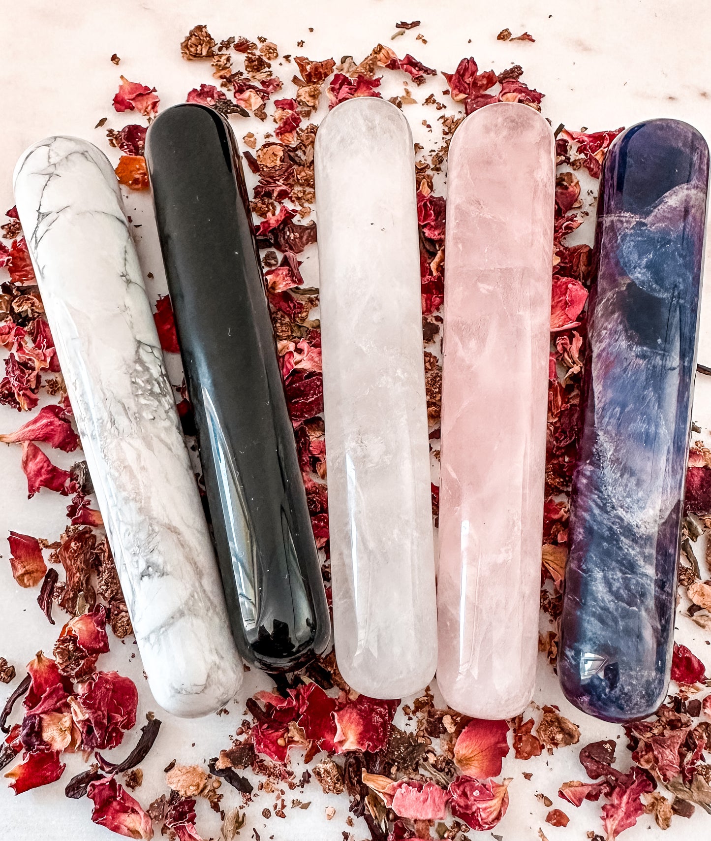 Amethyst Crystal Yoni wand, rose quartz, black obsidian, clear quartz, howlite crystal magic wands